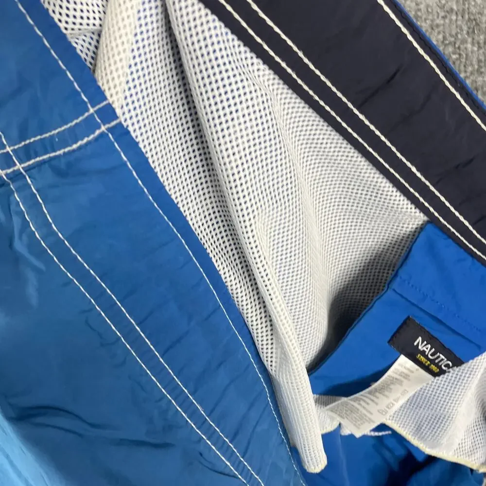Nautica Swim Trunks Mens L‎ Blue Nylon Quick Dry Logo Board Shorts Beachwear